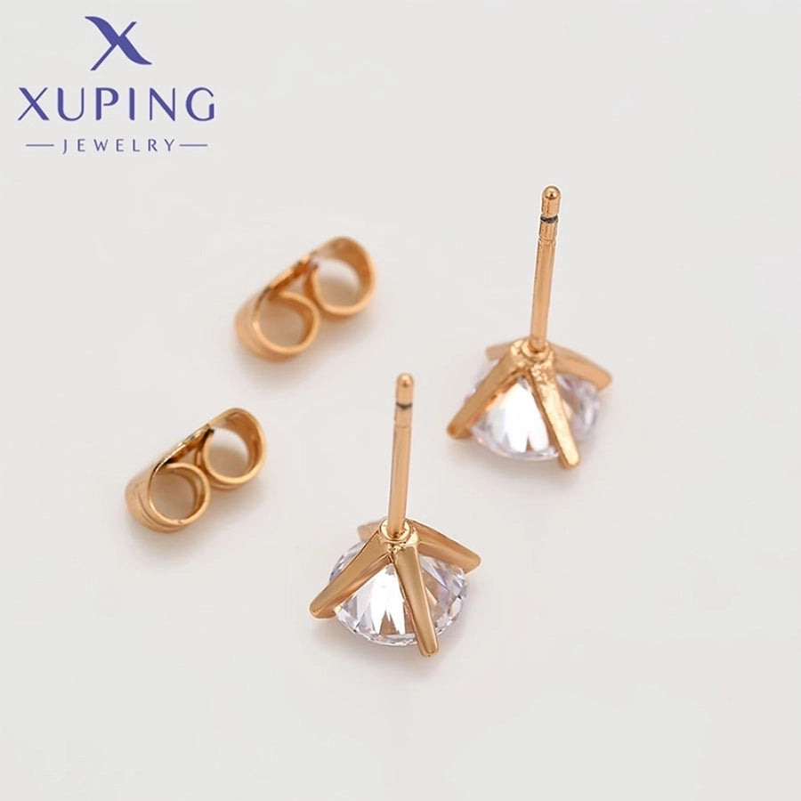 1 Pair Basic XUPING Simple Style Geometric Inlay Copper Artificial Gemstones 18K Gold Plated Ear Studs