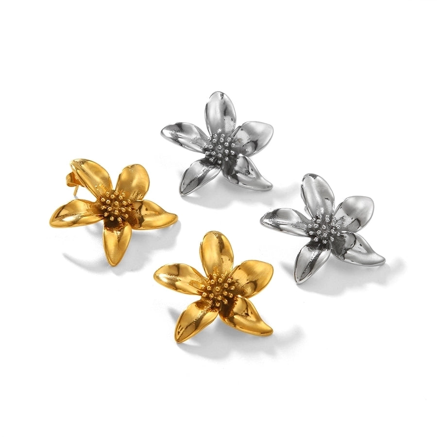 1 Pair IG Style Classic Style Flower Polishing 304 Stainless Steel 18K Gold Plated Ear Studs - CEJEW