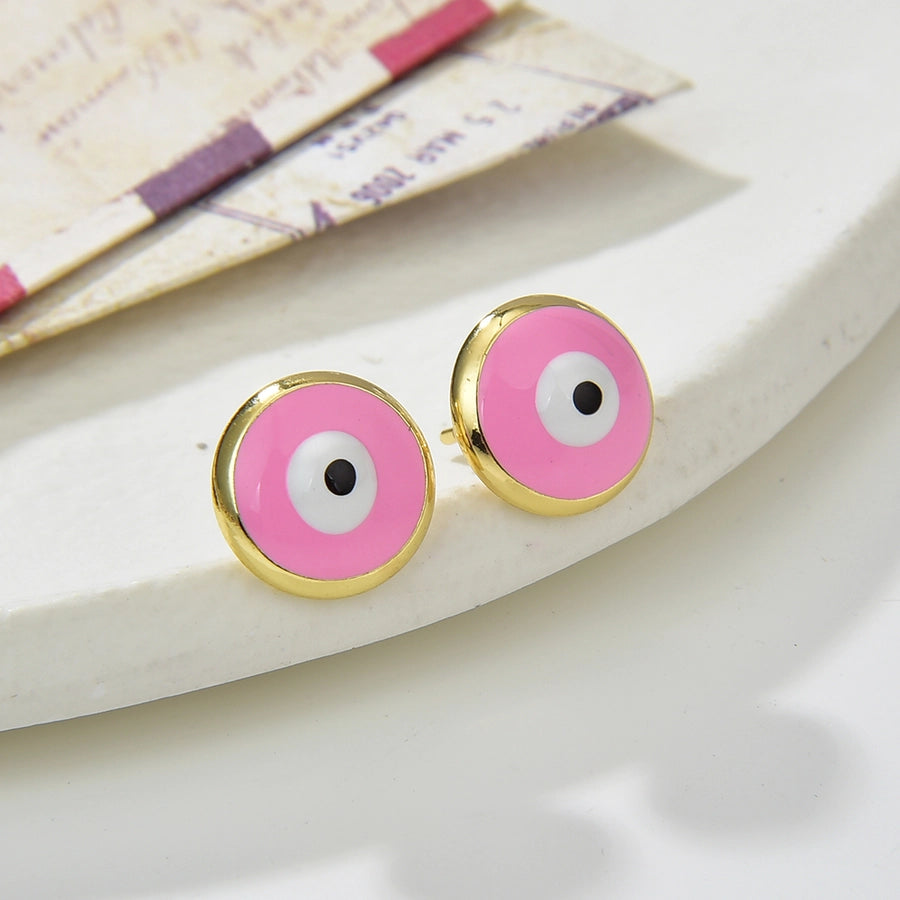 Copper Plating 18K Color Retention Drop Oil Eye Stud Earrings