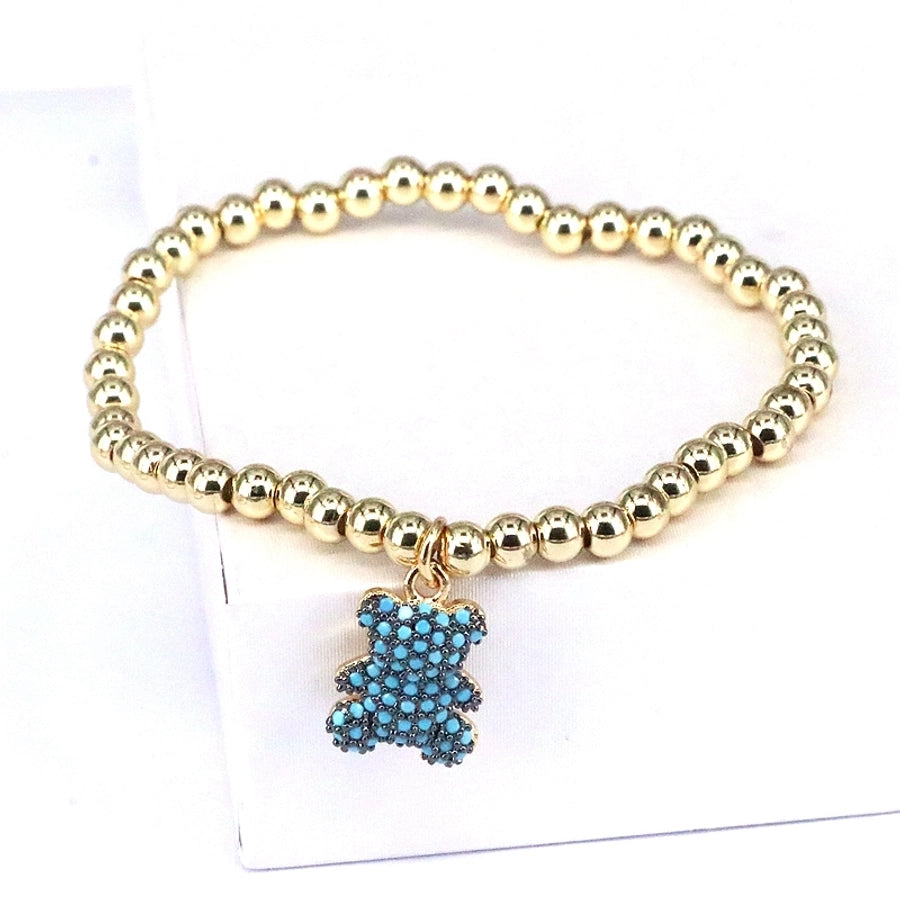 cute bear copper beaded plating inlay zircon 18k gold plated bracelets