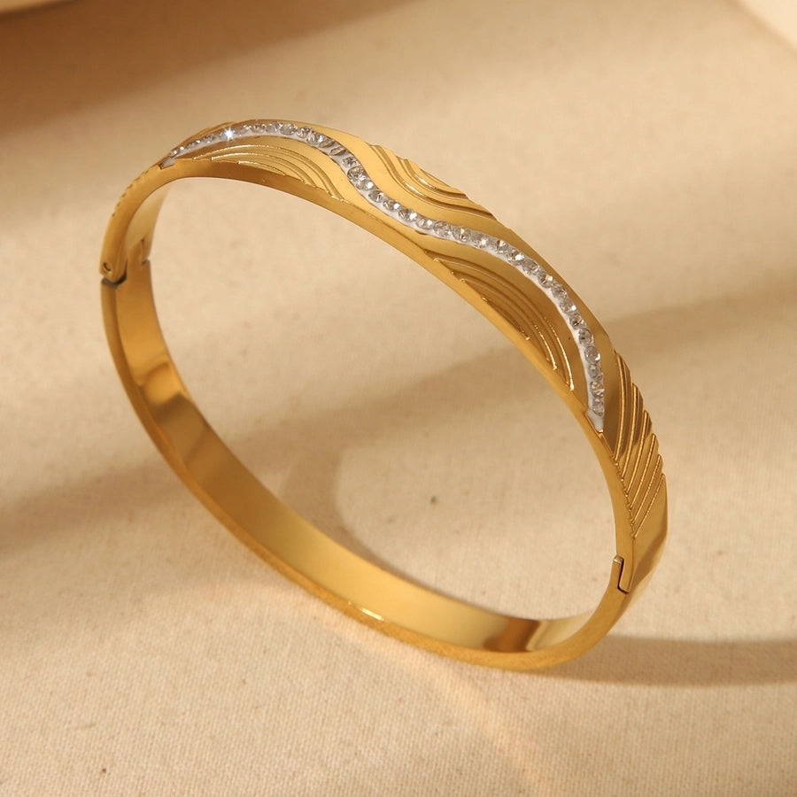 Simple Style Commute Solid Color 304 Stainless Steel Zircon Bangle In Bulk