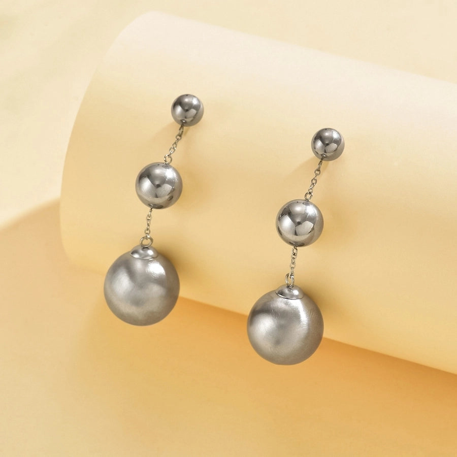 1 Pair Elegant Modern Style Round 304 Stainless Steel Beads Drop Earrings