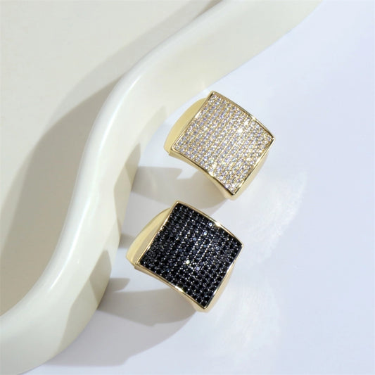 shiny square copper inlay zircon gold plated wide band ring open ring