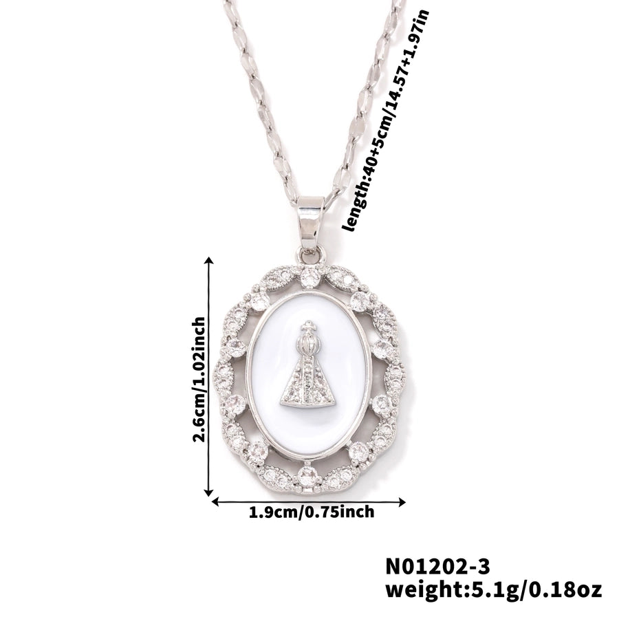 Jewelry Vintage Style Religion Artistic Round Virgin Mary 304 Stainless Steel Copper Zircon K Gold Plated Inlay Pendant Necklace