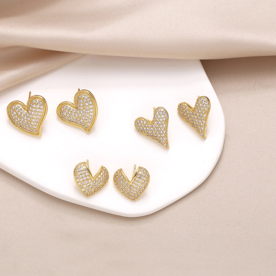 1 Pair Modern Style Simple Style Heart Shape Plating Inlay Copper Zircon Gold Plated Ear Studs