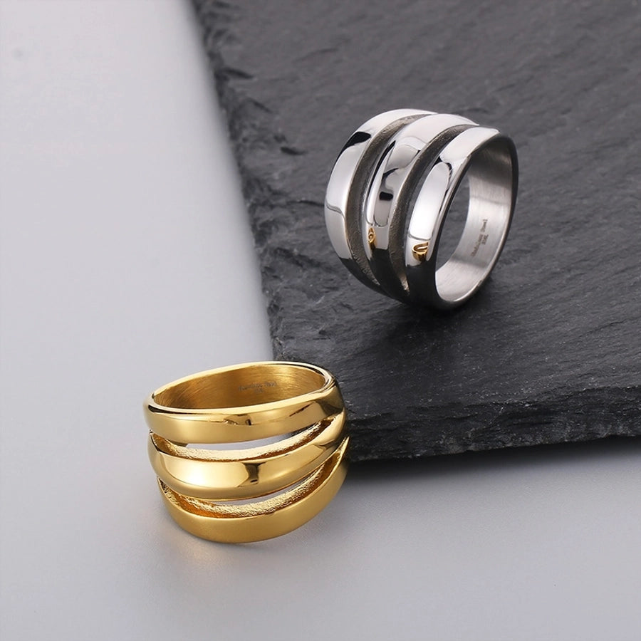 Jewelry Simple Style Solid Color Titanium Steel 18K Gold Plated Hollow Out Rings - CEJEW