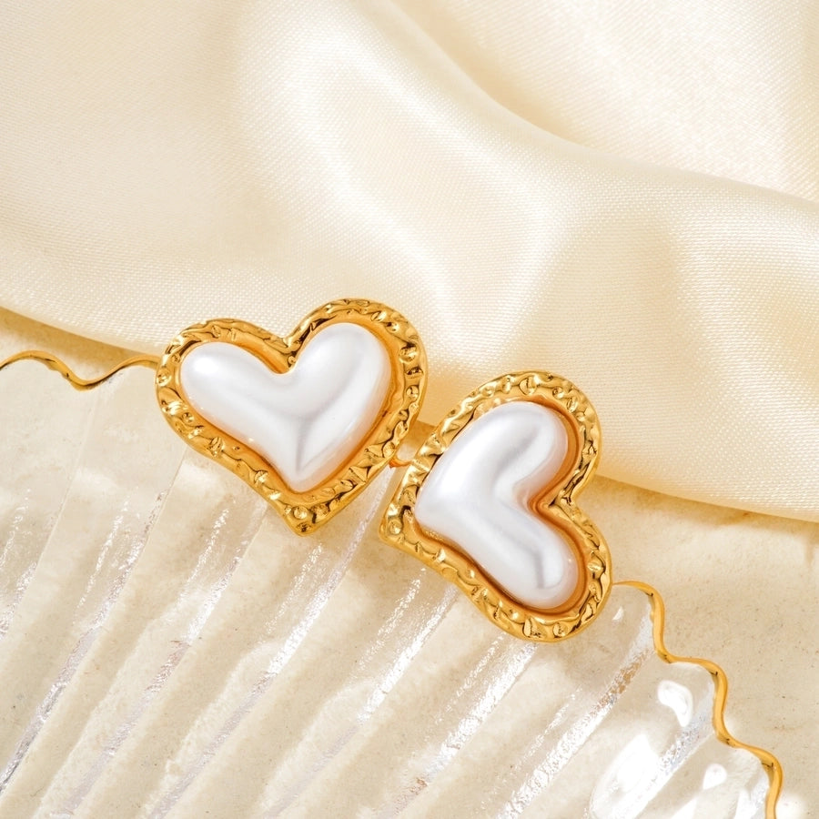 1 Pair Glam Sweet Simple Style Heart Shape Inlay 304 Stainless Steel Natural Stone K Gold Plated Rhodium Plated Ear Studs