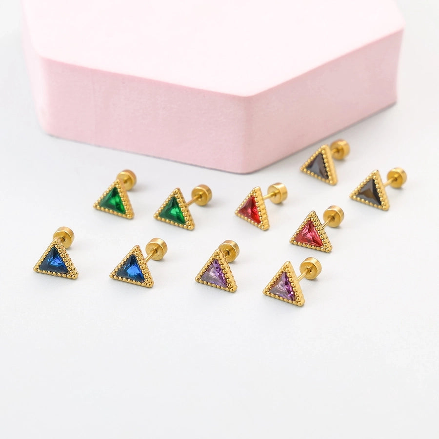 1 Pair Simple Style Triangle 304 Stainless Steel Zircon 18K Gold Plated Earrings