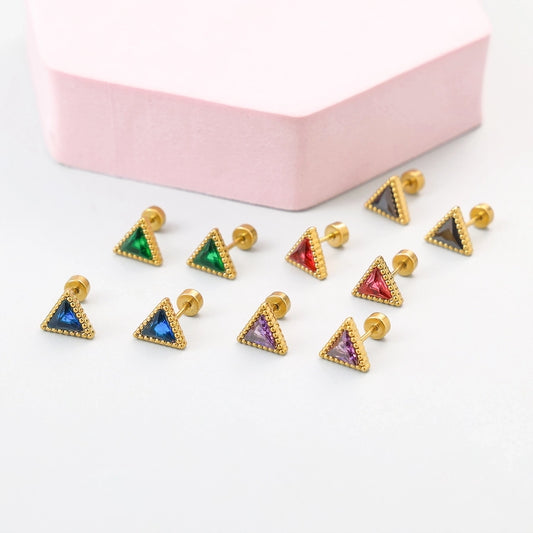 1 Pair Simple Style Triangle 304 Stainless Steel Zircon 18K Gold Plated Earrings