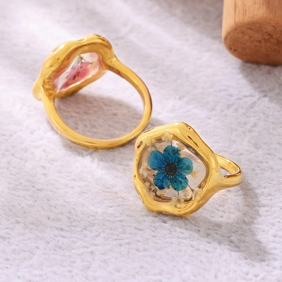 Jewelry IG Style Sweet Flower 304 Stainless Steel 18K Gold Plated Enamel Plating Rings