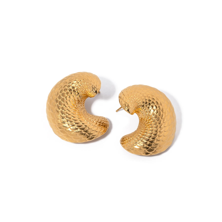 1 Pair IG Style Fish Scales 304 Stainless Steel 18K Gold Plated Earrings - CEJEW