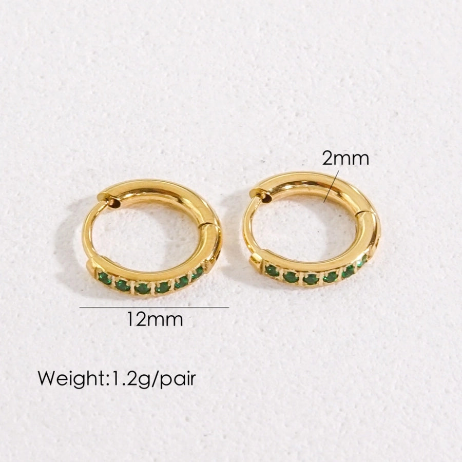 1 Pair Streetwear Solid Color Plating Inlay 304 Stainless Steel Artificial Gemstones 14K Gold Plated Earrings