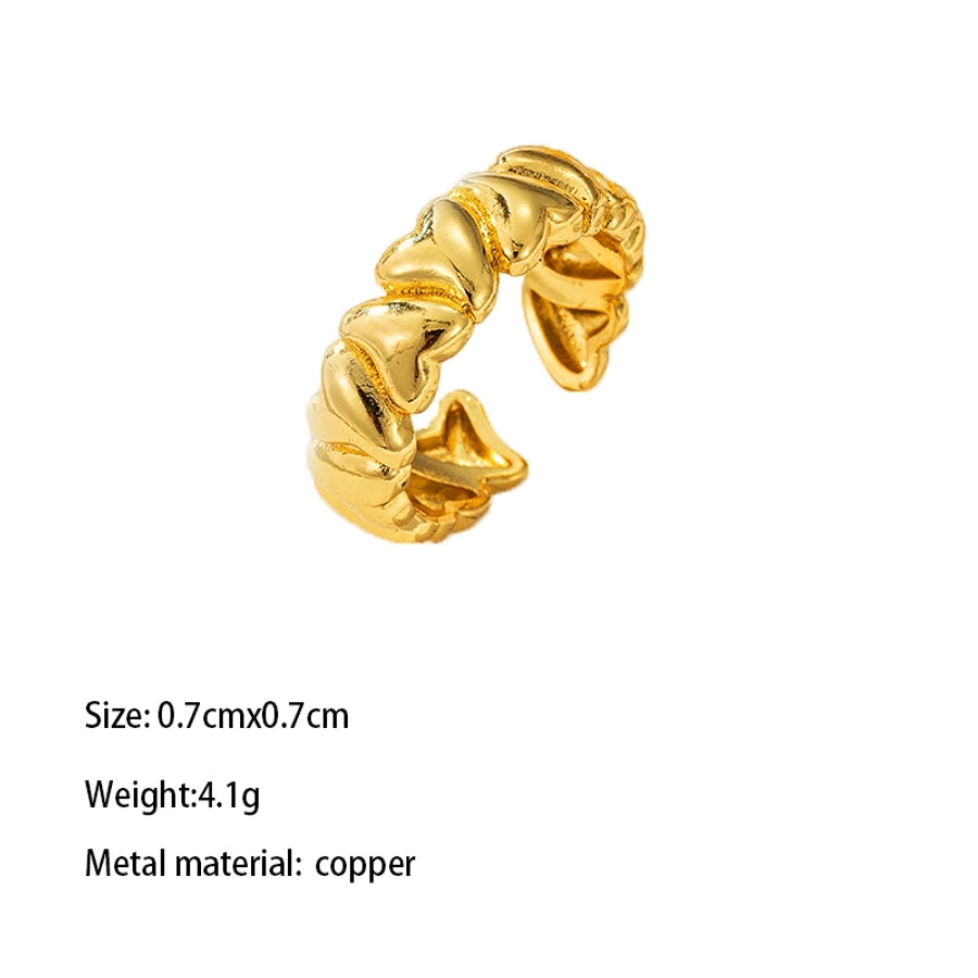 Copper Gold Plated Chinoiserie Romantic Sweet Inlay Carving Heart Shape Zircon Open Rings