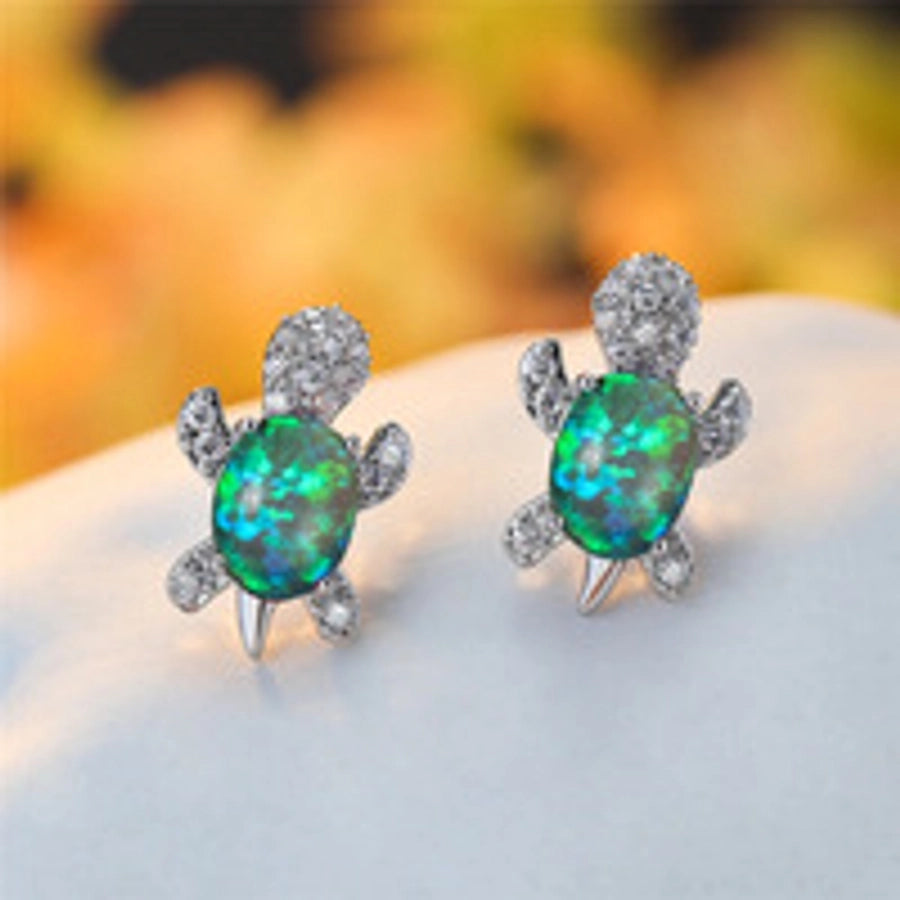 1 pair cute simple style tortoise plating inlay copper zircon ear studs - CEJEW