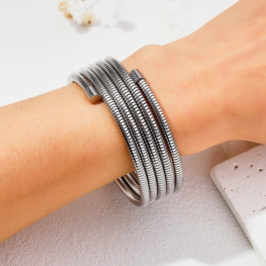 ig style geometric stainless steel layered plating bangle