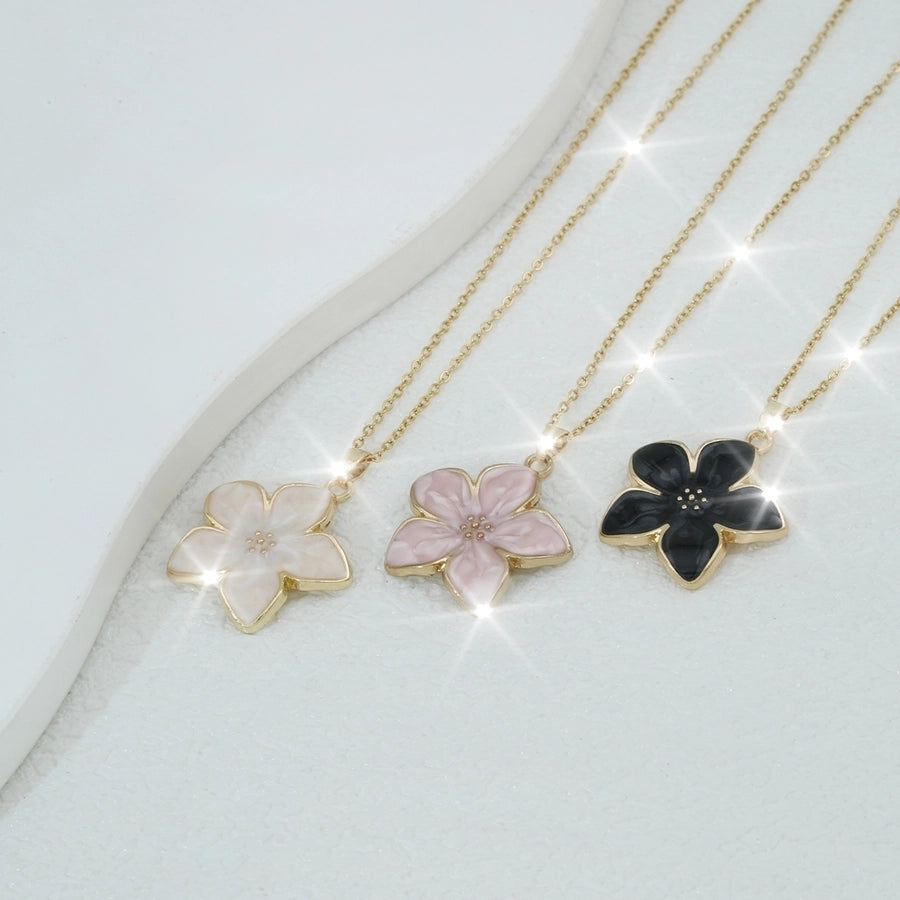 Elegant Sweet Flower K Gold Plated 304 Stainless Steel Alloy  Pendant Necklace