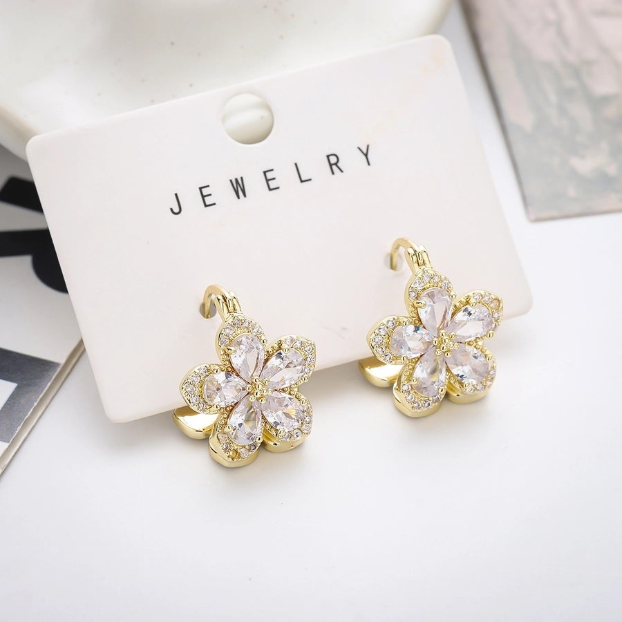 1 Pair Elegant Simple Style Flower Copper Resin 14K Gold Plated Earrings