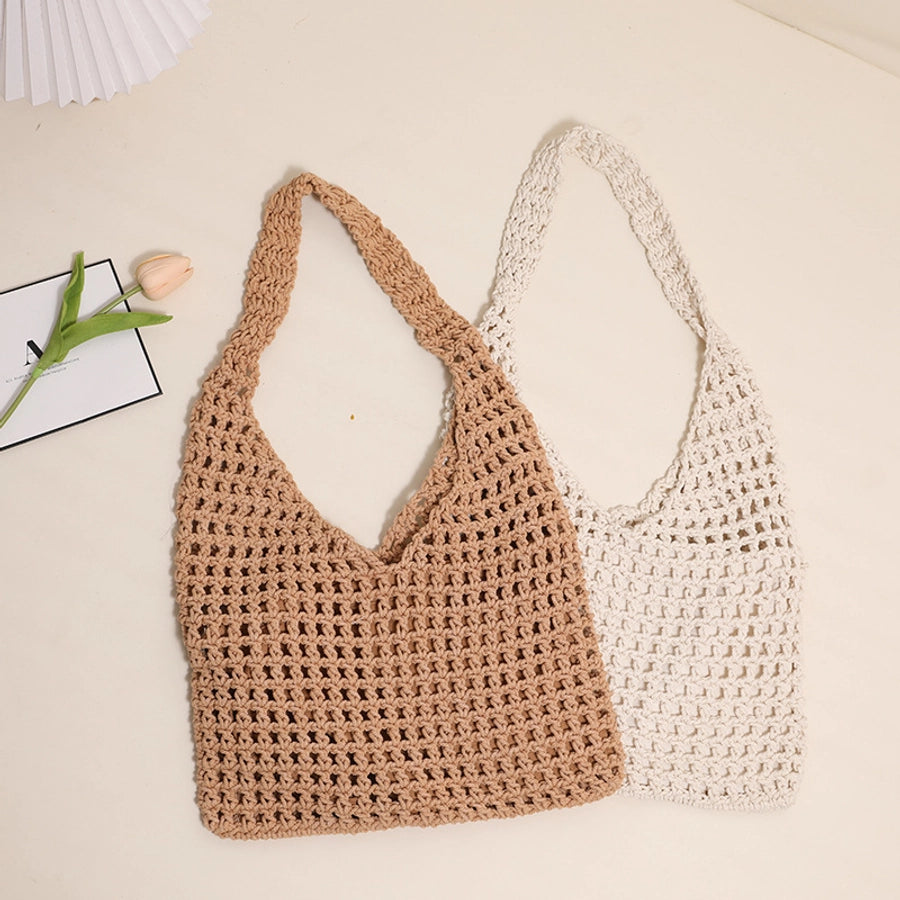 Women's Medium Cotton Solid Color Elegant Streetwear Weave Square String Straw Bag