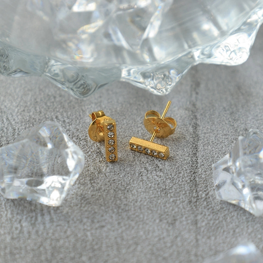 1 Pair Modern Style Simple Style Shiny Rectangle Plating Inlay 304 Stainless Steel Zircon 14K Gold Plated Ear Studs