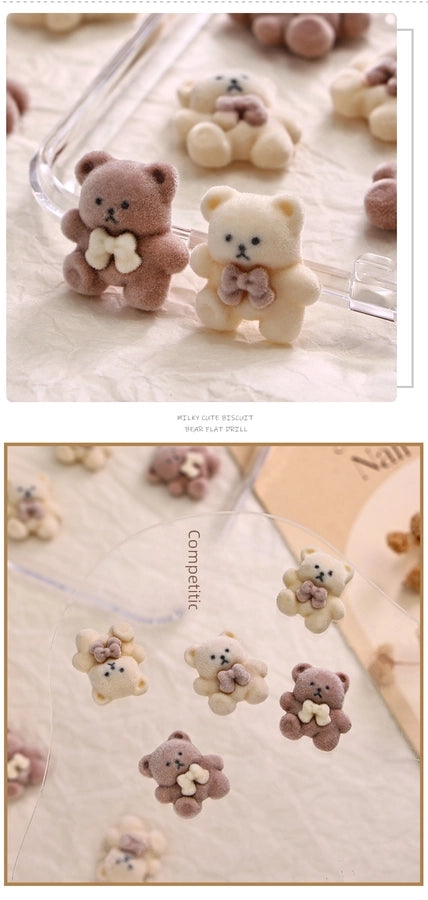 Cartoon Brown Bear Nail Art Decorations Autumn/winter  Milk White Fluffy Bear Nail Accessories Large Drill Trendy Sale