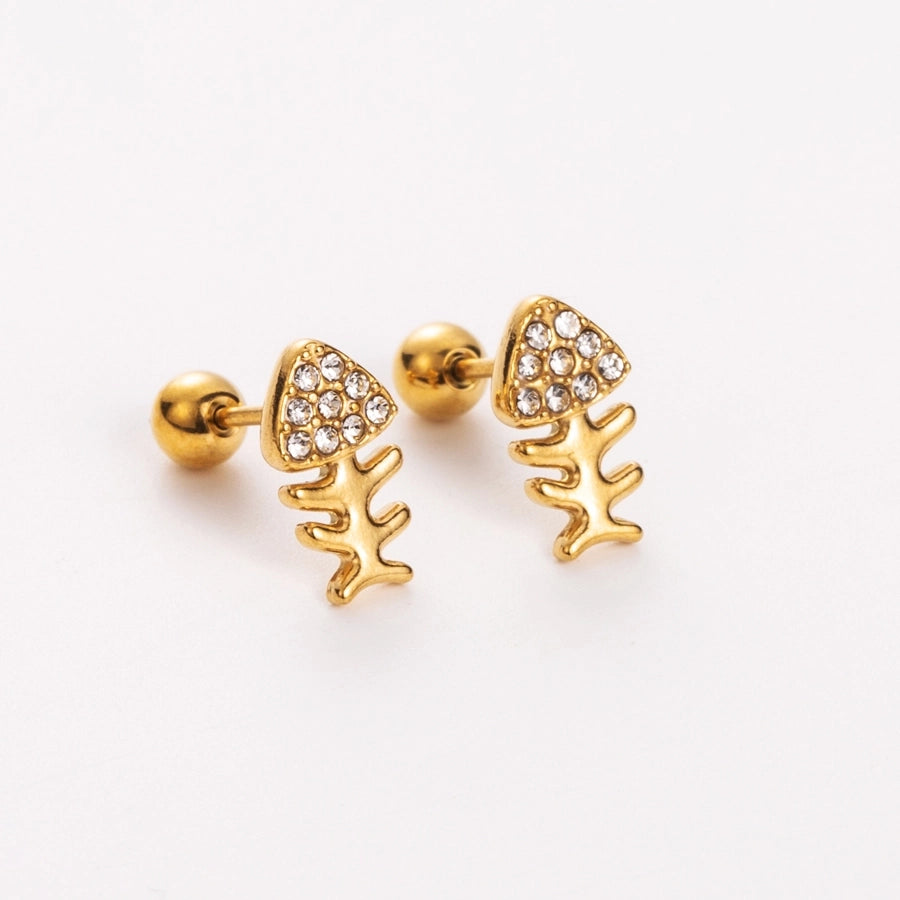 Simple Style Shiny Heart Shape Mushroom Planet Plating Inlay 304 Stainless Steel Artificial Diamond 14K Gold Plated Ear Studs