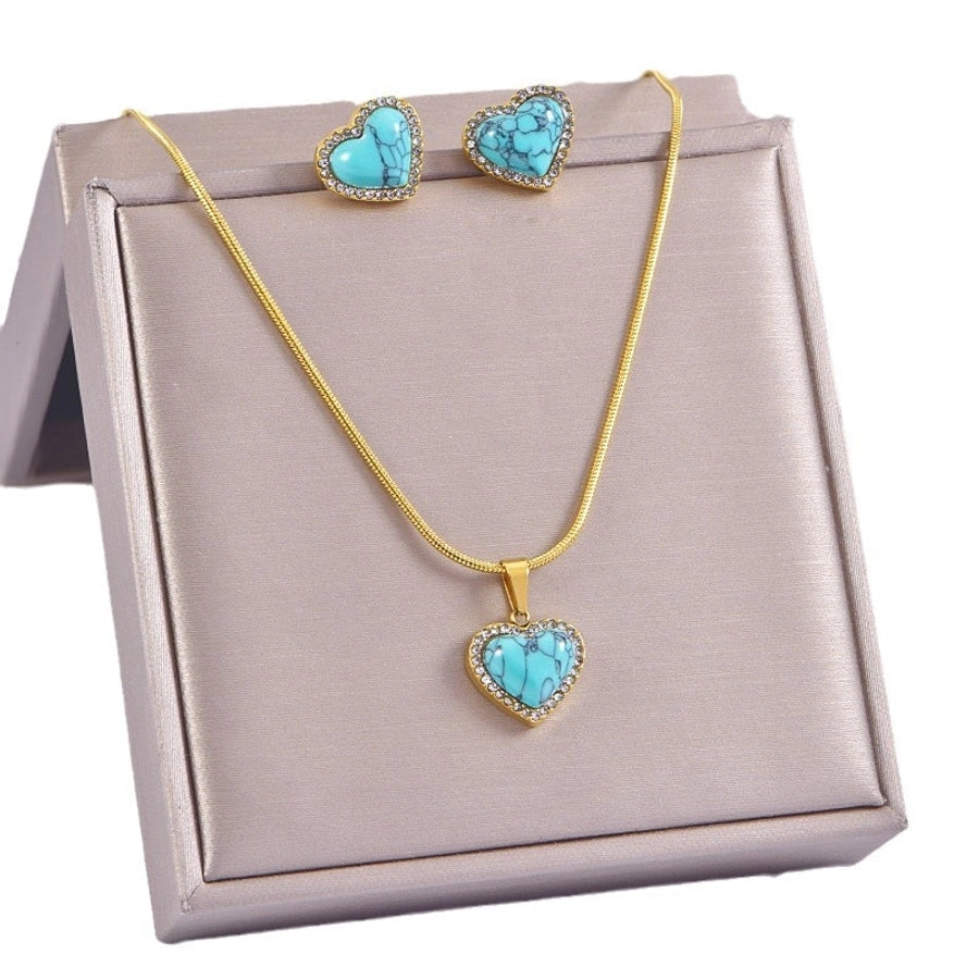 Jewelry Chinoiserie Retro Geometric Heart Shape Titanium Steel Plating Jewelry Set