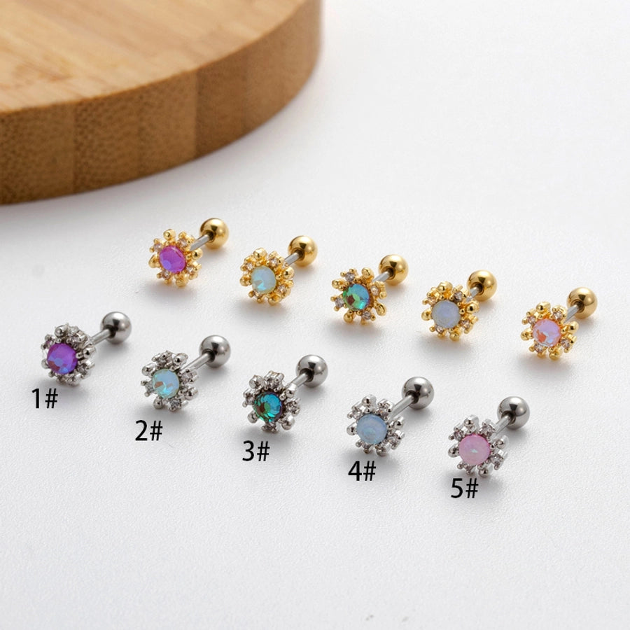 1 Piece Ear Cartilage Rings & Studs Sweet Korean Style Flower Copper Plating Inlay Zircon - CEJEW