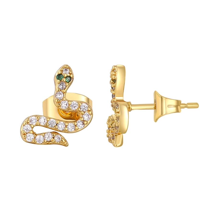 1 pair classic style snake plating inlay copper zircon white gold plated gold plated ear cuffs