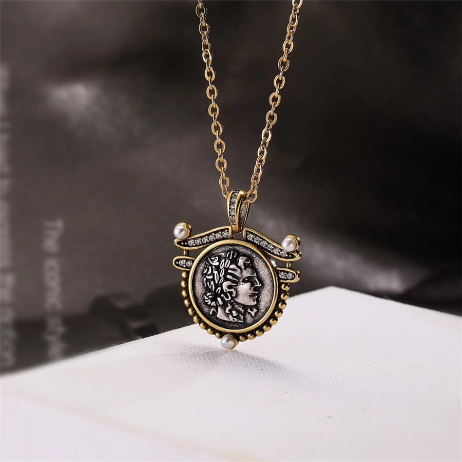 ig style simple style portrait stainless steel copper plating inlay zircon gold plated pendant necklace - CEJEW