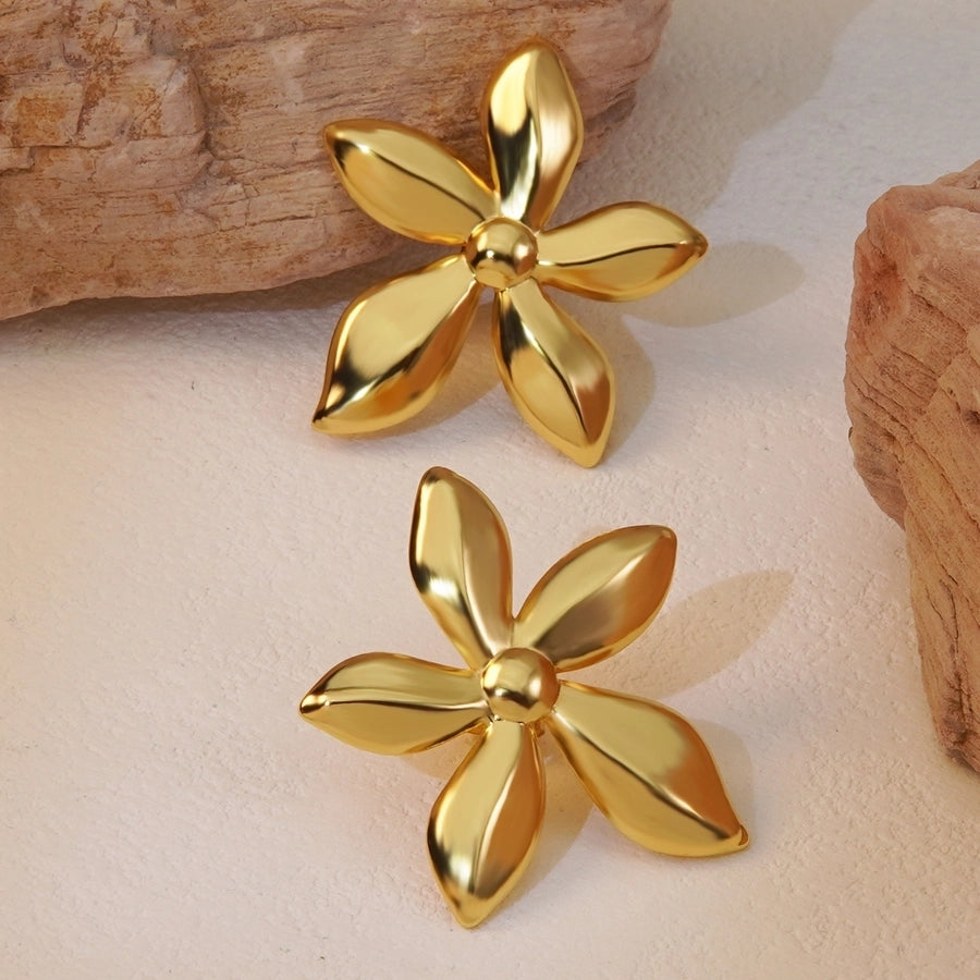 1 Pair Sweet Flower Plating 304 Stainless Steel Imitation Gold  Stainless Steel Earrings