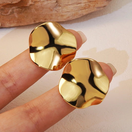 1 Pair Simple Style Round Plating 304 Stainless Steel Imitation Gold  Stainless Steel Earrings