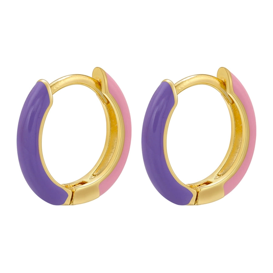 1 pair basic simple style circle round enamel plating copper 18k gold plated hoop earrings - CEJEW