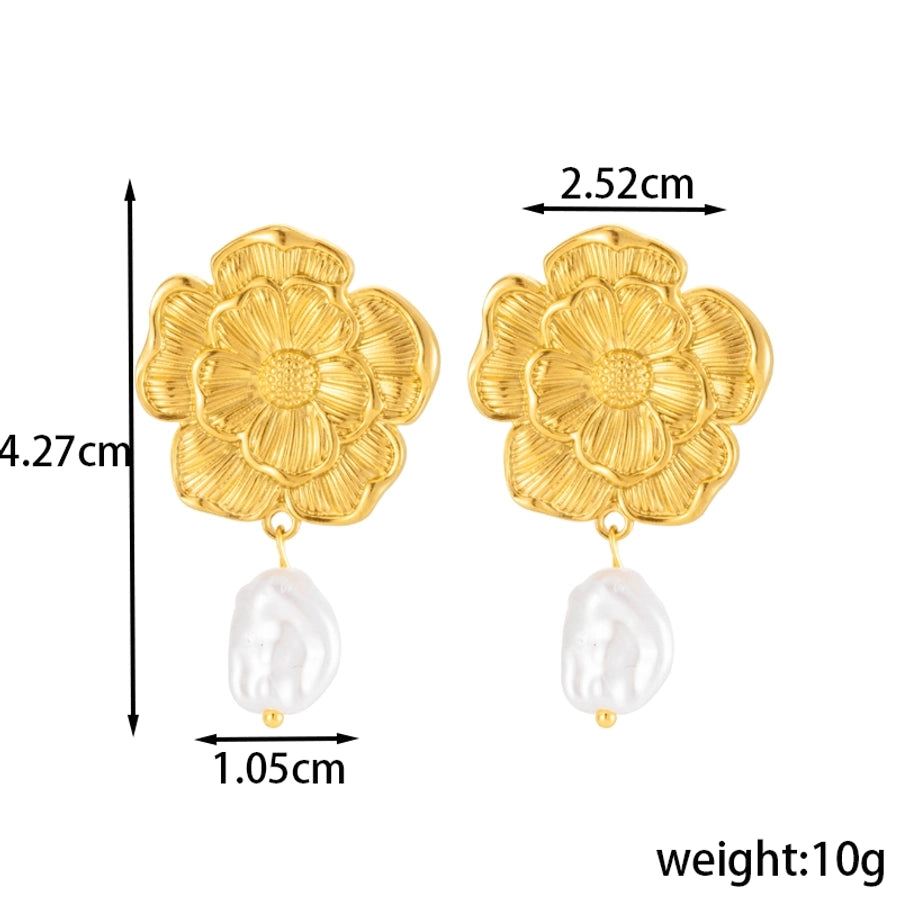 1 Pair Vintage Style French Style Simple Style Heart Shape Flower Hollow Out Inlay 304 Stainless Steel Pearl Drop Earrings Ear Studs