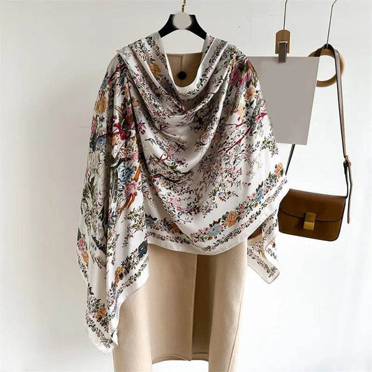 Elegant Small Floral Large Size Shawl High-grade Printed Silk Scarf Imitation Silk Scarf New Long Scarf Thin Li Brocade Satin - CEJEW