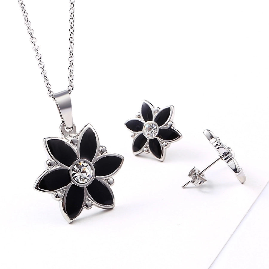 Jewelry Simple Style Classic Style Flower 304 Stainless Steel Rhinestones 18K Gold Plated Inlay Earrings Necklace