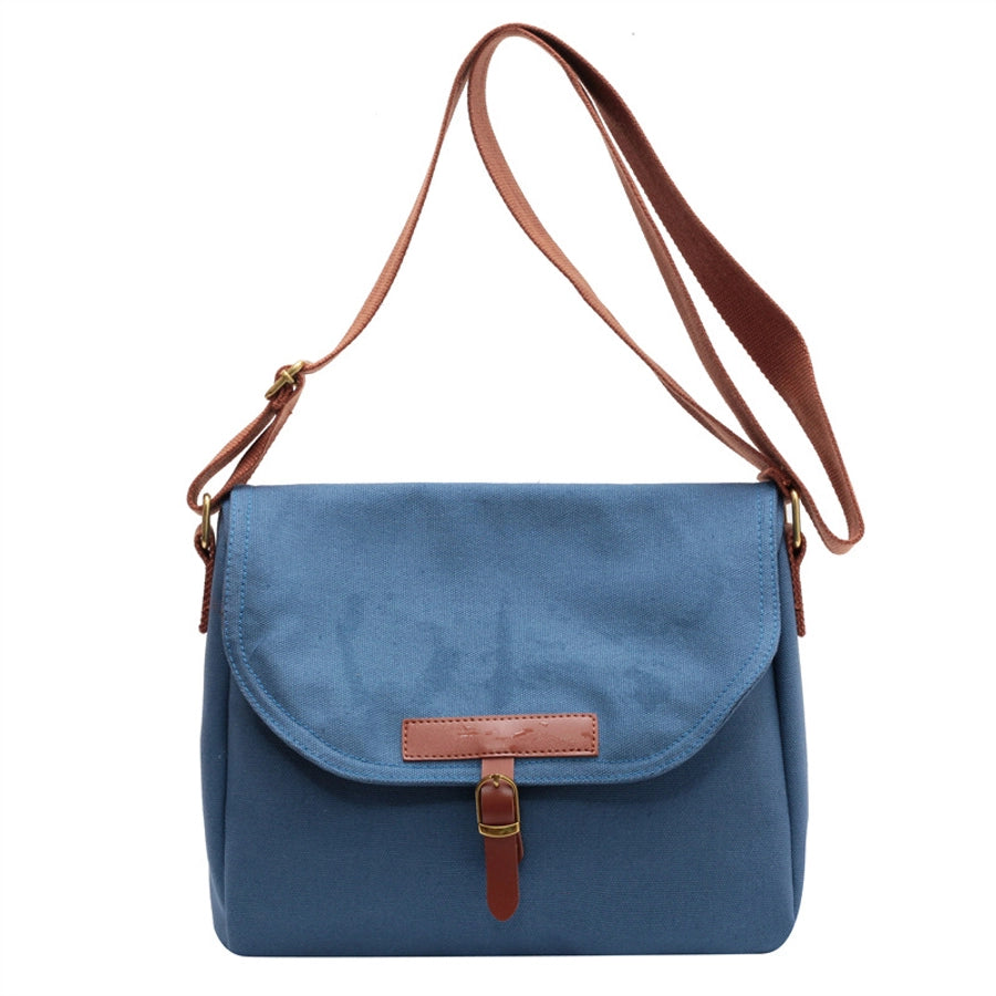 Women's Canvas Solid Color Basic Square Flip Cover Crossbody Bag