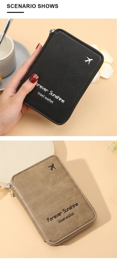 Unisex Solid Color Pu Leather Zipper Card Holders