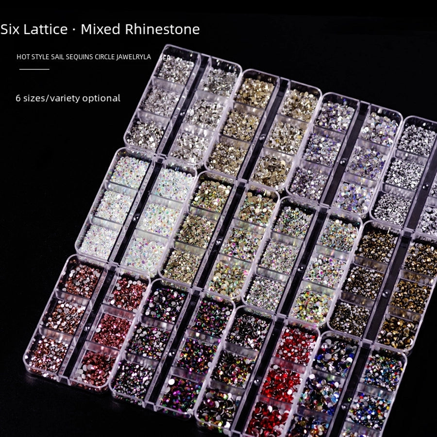 Mixed 6-grid Nail Art Decorations Water Drill Ab Color Drill Heaven's Light Flat Bottom Super Shiny White Glass Holographic