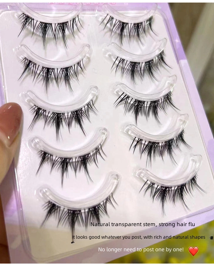 Cute Cartoon Tassel Style False Eyelashes Crossed Natural Airy Transparent Fine Stemmed Five Pairs Set