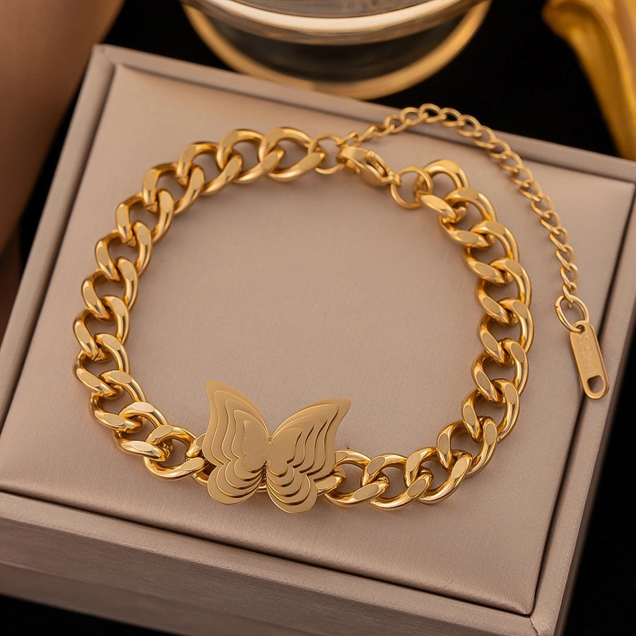 Fashion Butterfly 304 Stainless Steel 18K Gold Plated Stainless Steel Bracelets In Bulk