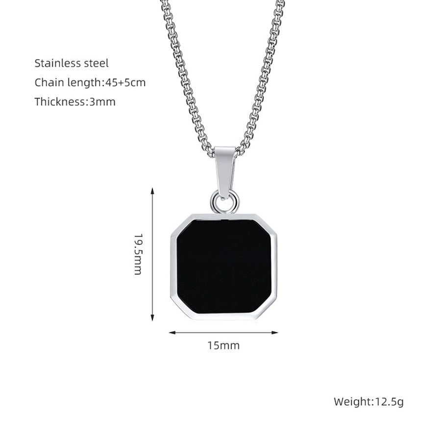 304 Stainless Steel Casual Simple Style Plating Geometric Natural Stone Pendant Necklace - CEJEW