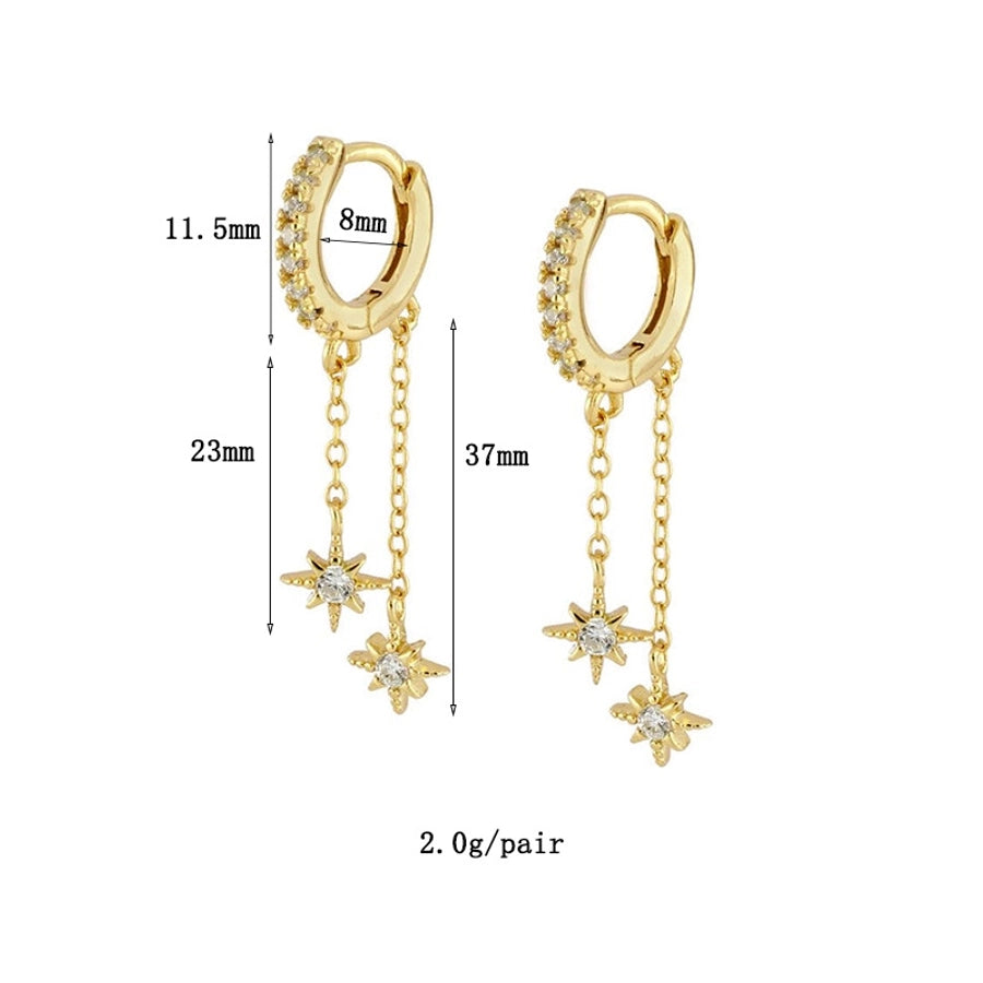 1 Pair IG Style Shiny Star Chain Inlay Copper Zircon 24K Gold Plated Drop Earrings