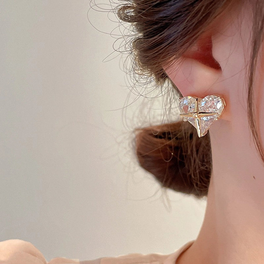 1 Pair IG Style Classic Style Shiny Star Heart Shape Inlay Copper Brass Zircon Gold Plated Ear Studs