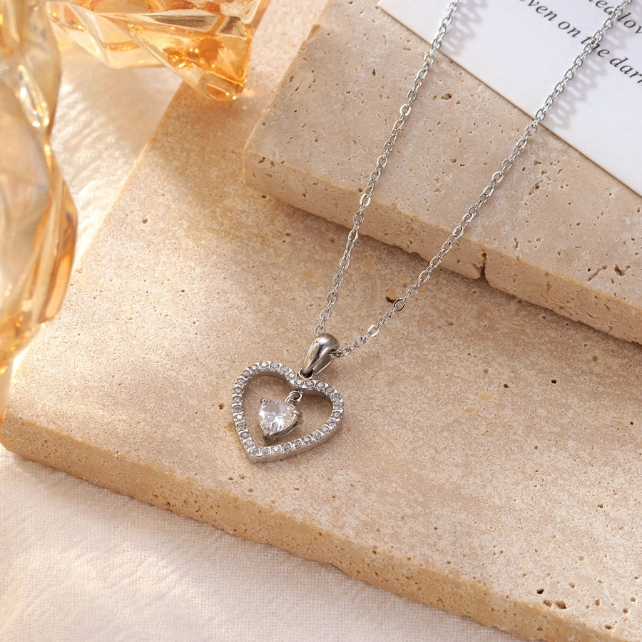 Jewelry Cute Vintage Style Simple Style Heart Shape 304 Stainless Steel 16K Gold Plated Pendant Necklace