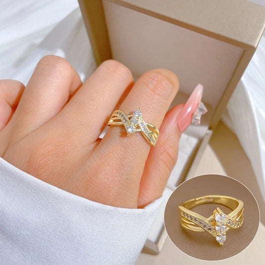 elegant streetwear geometric brass inlay artificial gemstones gold plated open rings