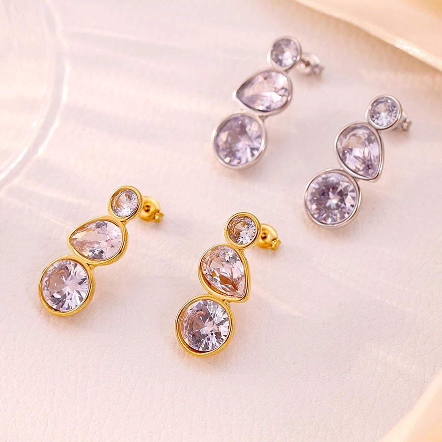 1 Pair Elegant Luxurious Vacation Water Droplets Plating Inlay 304 Stainless Steel Zircon 18K Gold Plated Drop Earrings