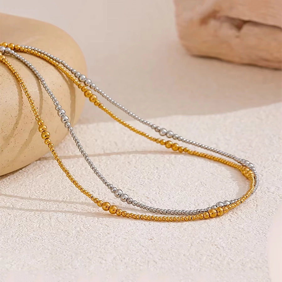 Jewelry Simple Style Classic Style Solid Color 304 Stainless Steel 18K Gold Plated Beaded Plating Necklace