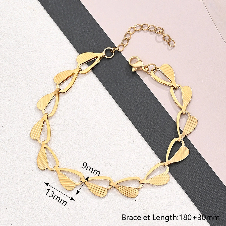 Jewelry Casual Modern Style Simple Style Heart Shape Simple 304 Stainless Steel 18K Gold Plated Handmade Polishing Plating Jewelry Set