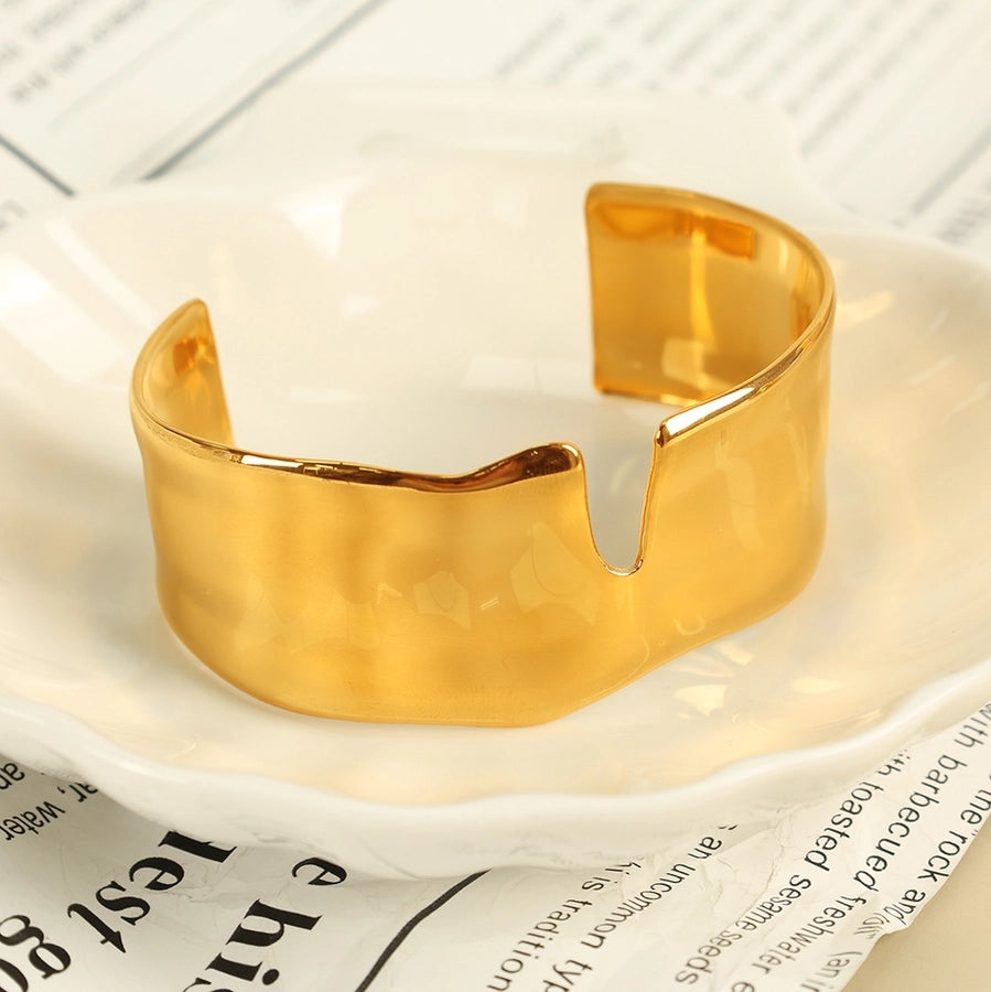 IG Style Exaggerated Irregular Solid Color 304 Stainless Steel 18K Gold Plated Bangle In Bulk