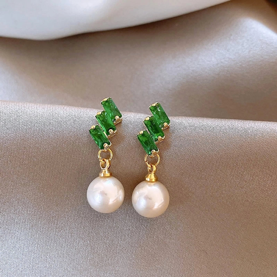 1 Pair Casual Simple Style Streetwear Geometric Inlay Copper Artificial Pearls Zircon Drop Earrings